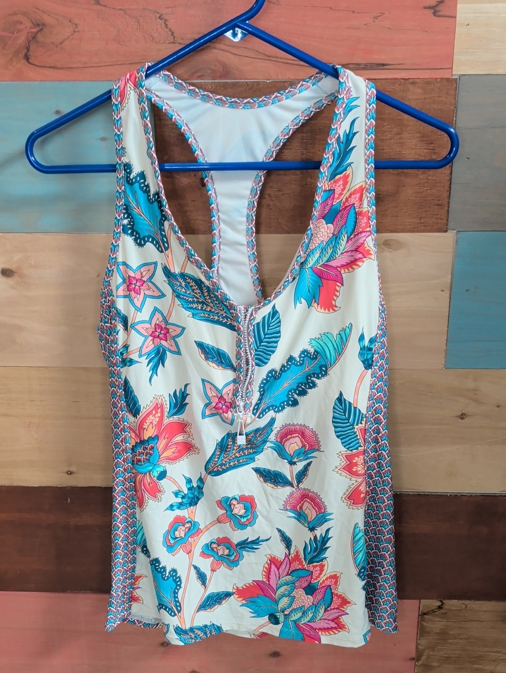 Beach House Cream Tankini Top with Turquoise & Coral Floral Print